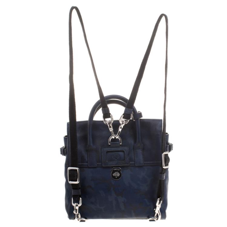 Pre Owned Mulberry Midnight Blue Camo Printed Leather Mini Cara Delevingne Backpack Tote
