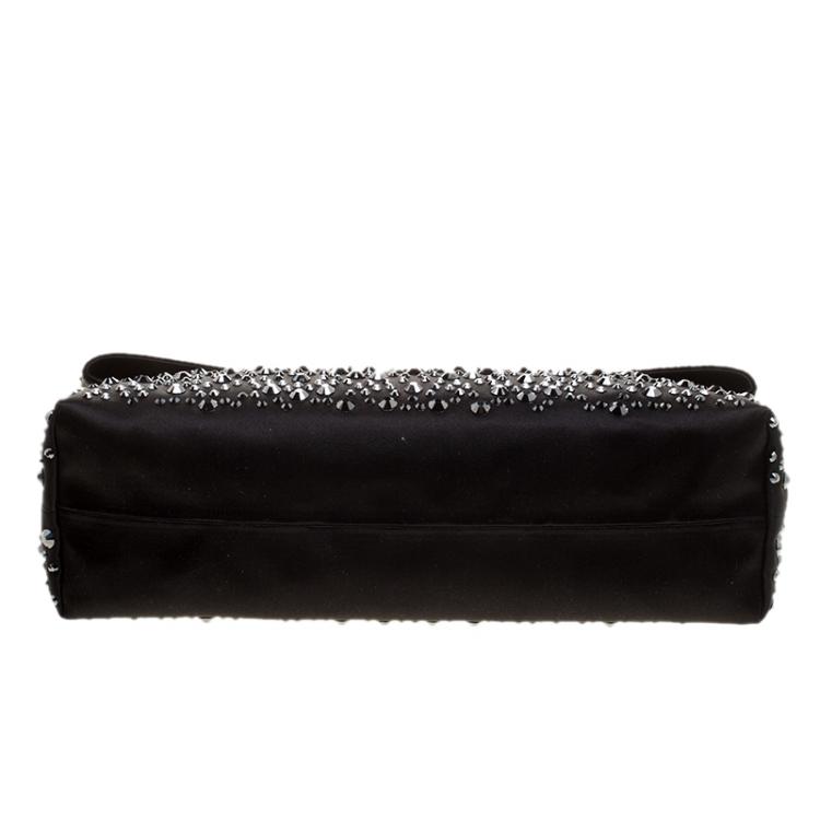 Pre Owned Mulberry Black Satin Embellished Clemmie Foldover Clutch