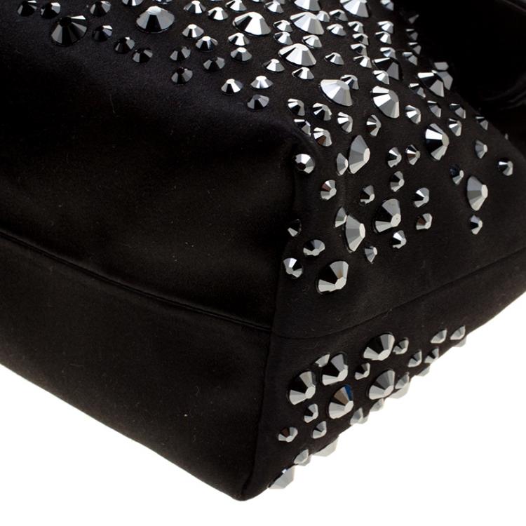 Pre Owned Mulberry Black Satin Embellished Clemmie Foldover Clutch