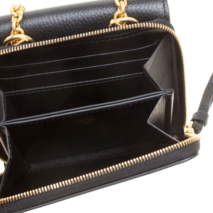 Pre Owned Mulberry Black Leather Clifton Wallet On Chain