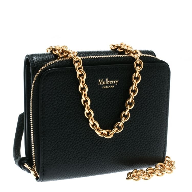 Pre Owned Mulberry Black Leather Chain Purse