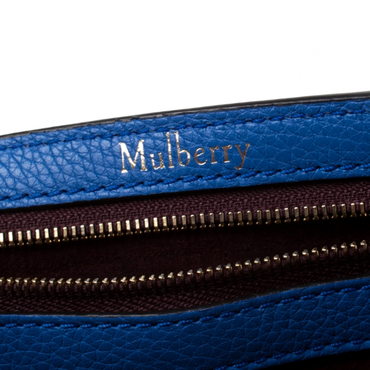 Pre Owned Mulberry Blue Grain Leather Small Bayswater Top Handle Bag