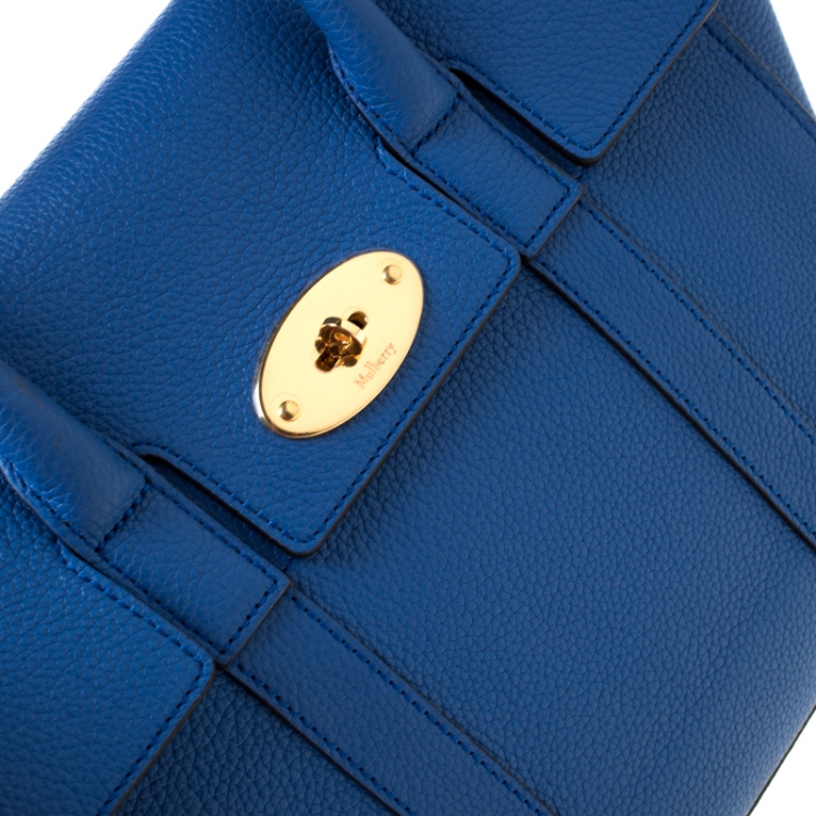 Pre Owned Mulberry Blue Grain Leather Small Bayswater Top Handle Bag