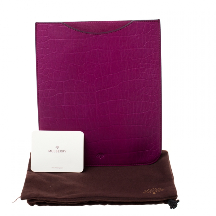 Pre Owned Mulberry Purple Croc Embossed Leather iPad Sleeve Case