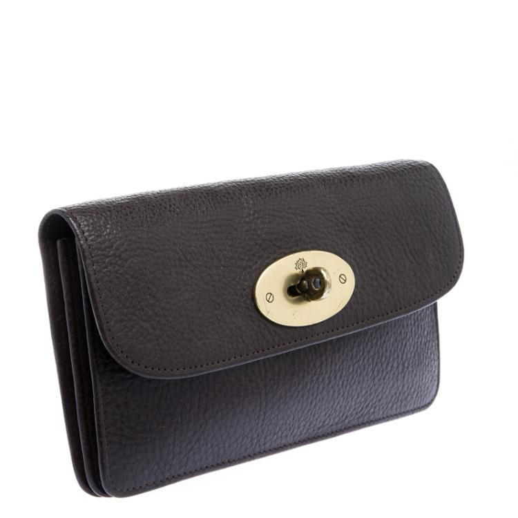 Pre Owned Mulberry Dark Brown Leather Long Locked Clutch