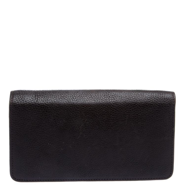 Pre Owned Mulberry Dark Brown Leather Long Locked Clutch