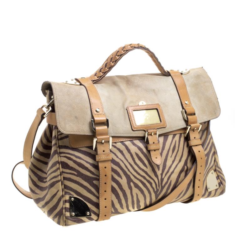 Pre Owned Mulberry Beige Zebra Printed Leather Travel Day Satchel