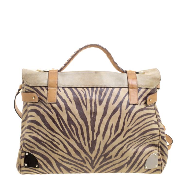 Pre Owned Mulberry Beige Zebra Printed Leather Travel Day Satchel