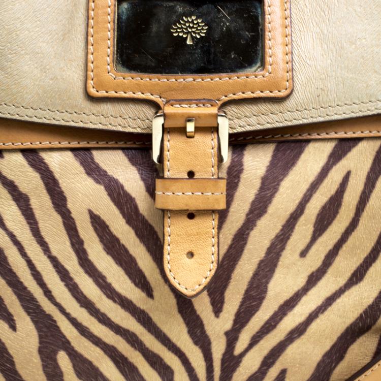 Pre Owned Mulberry Beige Zebra Printed Leather Travel Day Satchel