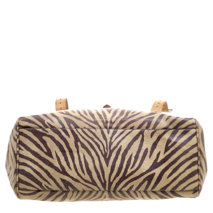 Pre Owned Mulberry Beige Zebra Printed Leather Travel Day Satchel