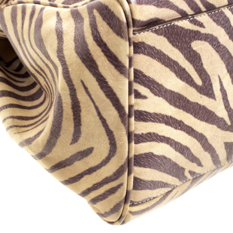 Pre Owned Mulberry Beige Zebra Printed Leather Travel Day Satchel