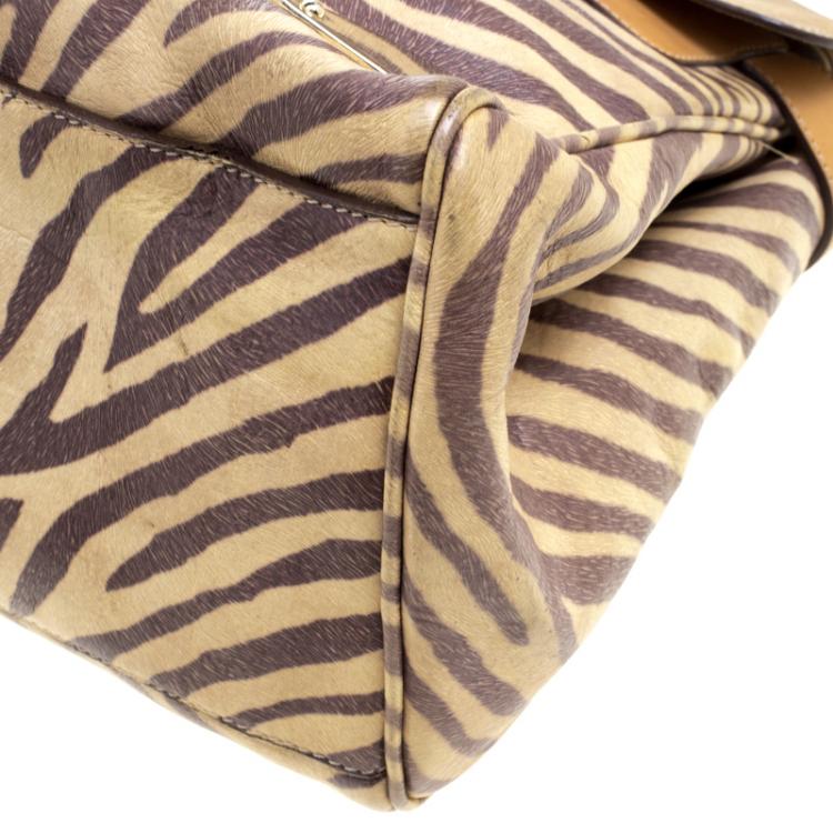 Pre Owned Mulberry Beige Zebra Printed Leather Travel Day Satchel