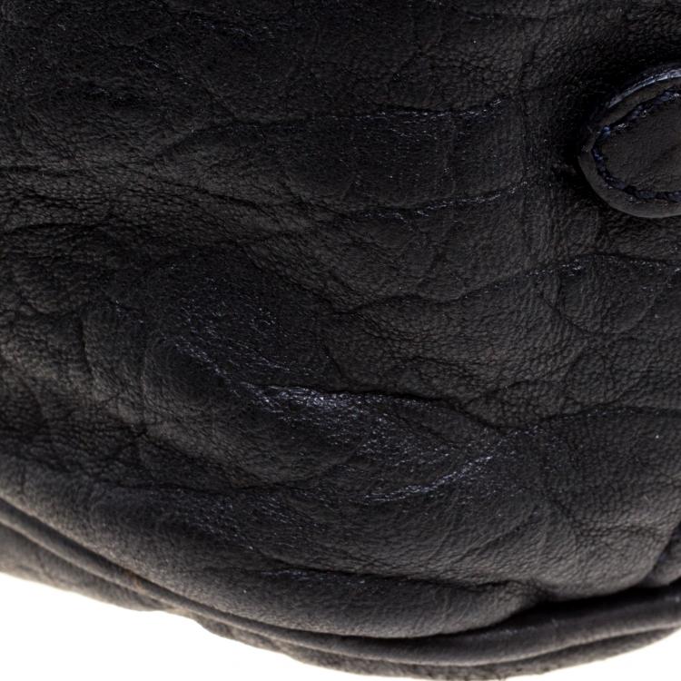 Pre Owned Mulberry Black Croc Embossed Leather Carter Bowler Bag