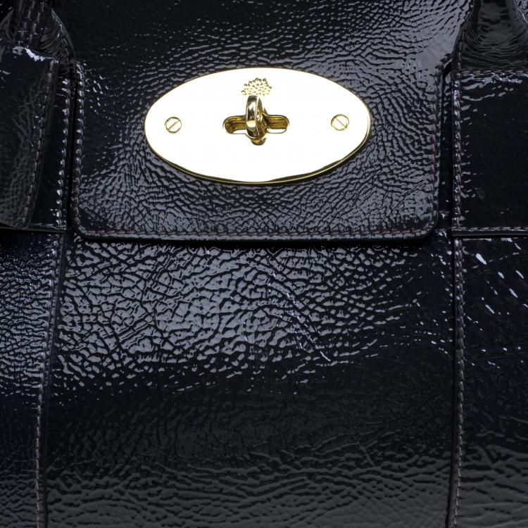 Pre Owned Mulberry Graphite Patent Leather Bayswater Satchel 