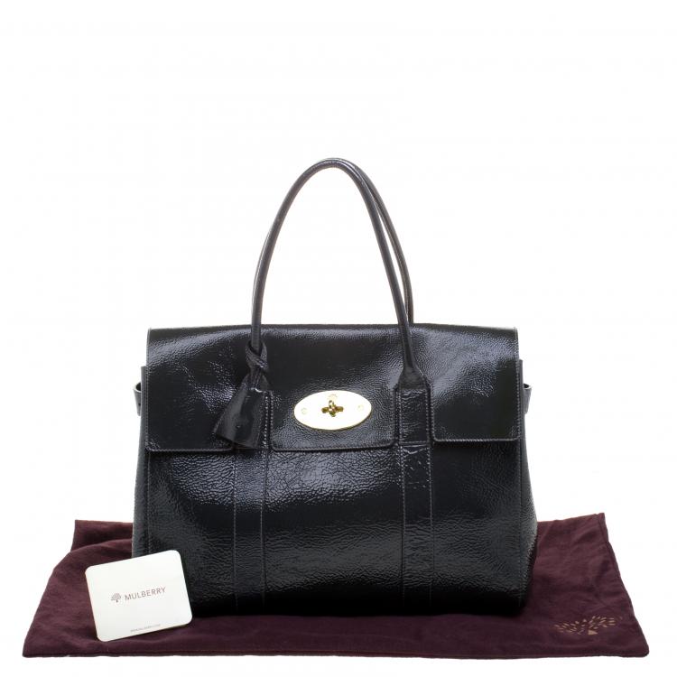 Pre Owned Mulberry Graphite Patent Leather Bayswater Satchel 