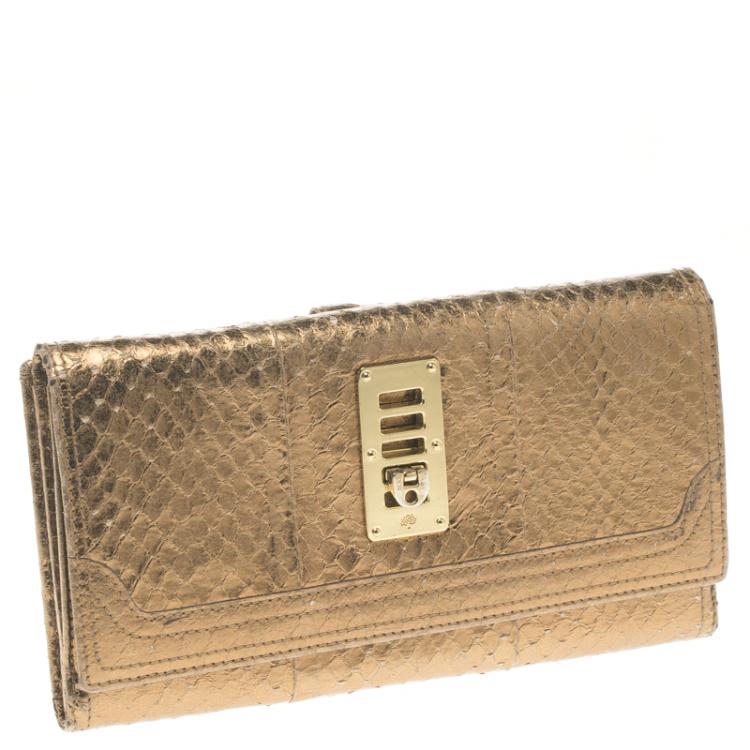 مملوكة مسبقًا Mulberry Bronze Python Embossed Continental Wallet
