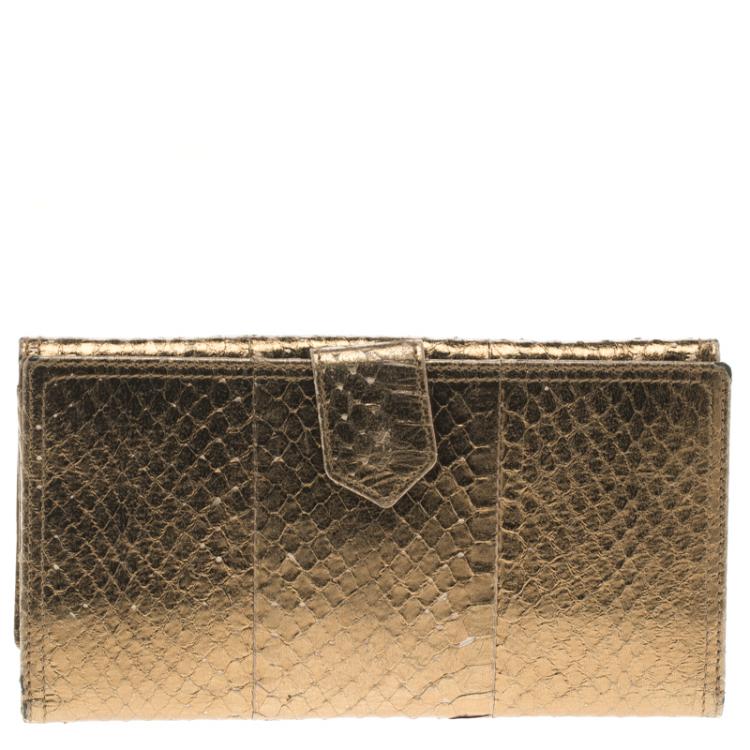 مملوكة مسبقًا Mulberry Bronze Python Embossed Continental Wallet