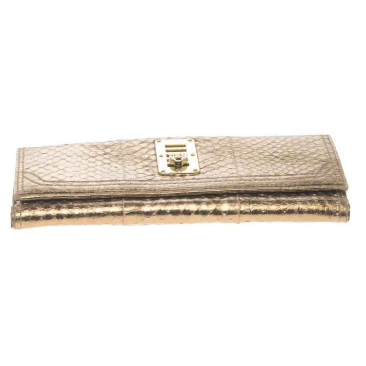 مملوكة مسبقًا Mulberry Bronze Python Embossed Continental Wallet
