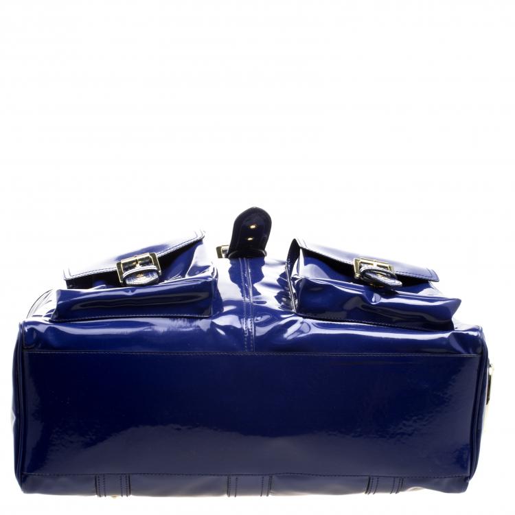 Pre Owned Mulberry Blue Patent Leather Roxanne Tote