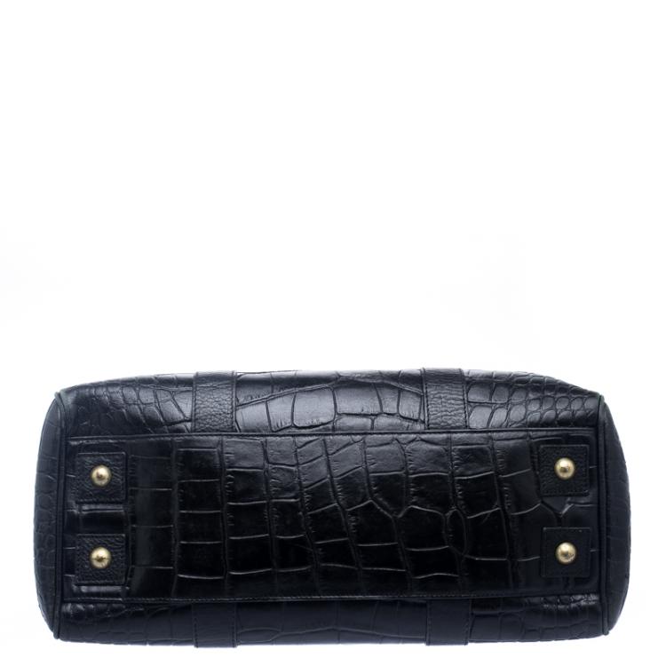 مملوكة مسبقًا Mulberry Black Croc Embossed Leather Bayswater Satchel