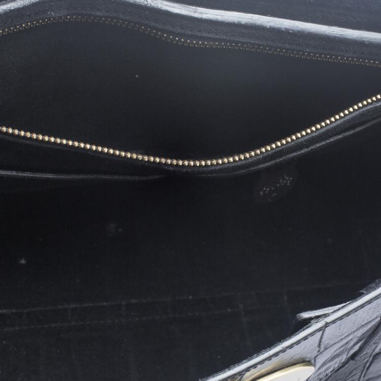 مملوكة مسبقًا Mulberry Black Croc Embossed Leather Bayswater Satchel