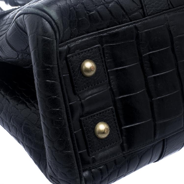 مملوكة مسبقًا Mulberry Black Croc Embossed Leather Bayswater Satchel