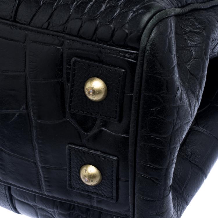 مملوكة مسبقًا Mulberry Black Croc Embossed Leather Bayswater Satchel