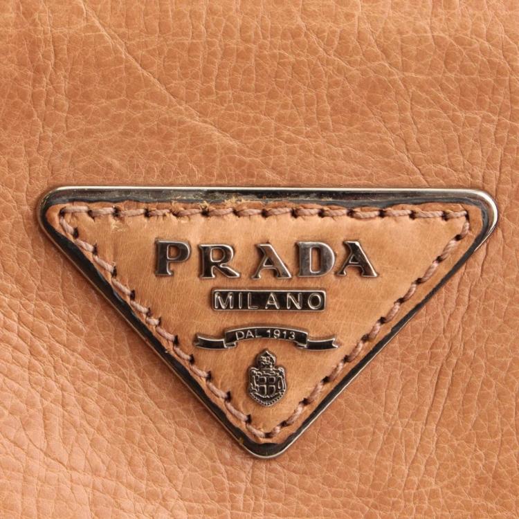 Pre Owned Prada Camel Glace Calfskin Leather Twin Pocket Double Handle Tote