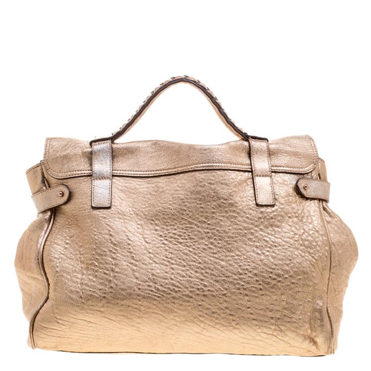 Pre Owned Mulberry Gold Leather Oversized Alexa Satchel