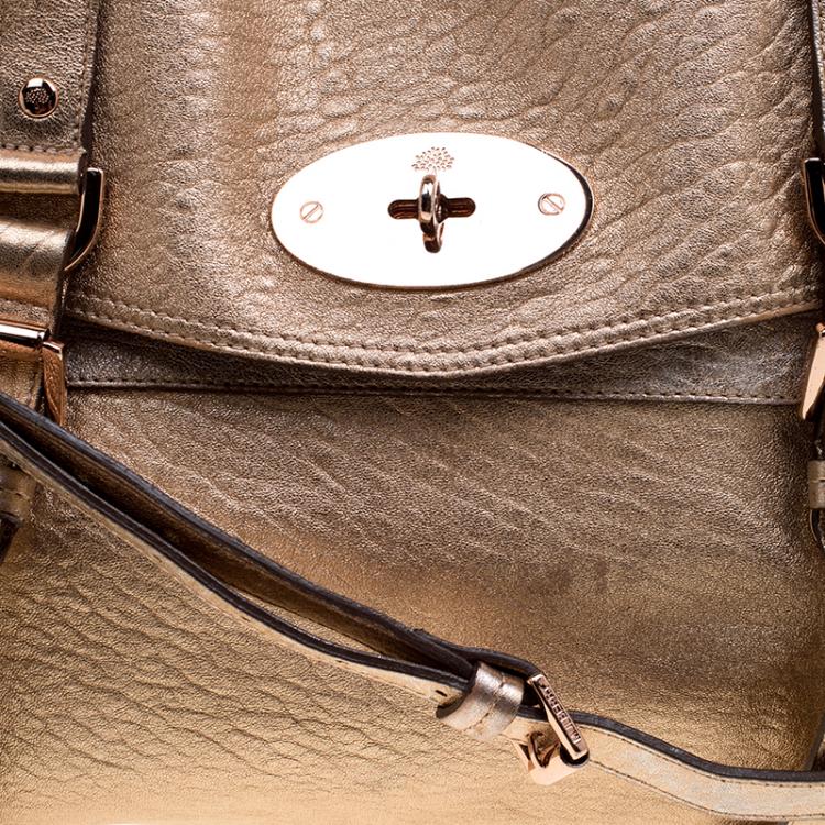 Pre Owned Mulberry Gold Leather Oversized Alexa Satchel