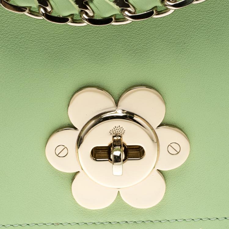 Pre Owned Mulberry Mint Green Leather Cecily Flower Shoulder Bag