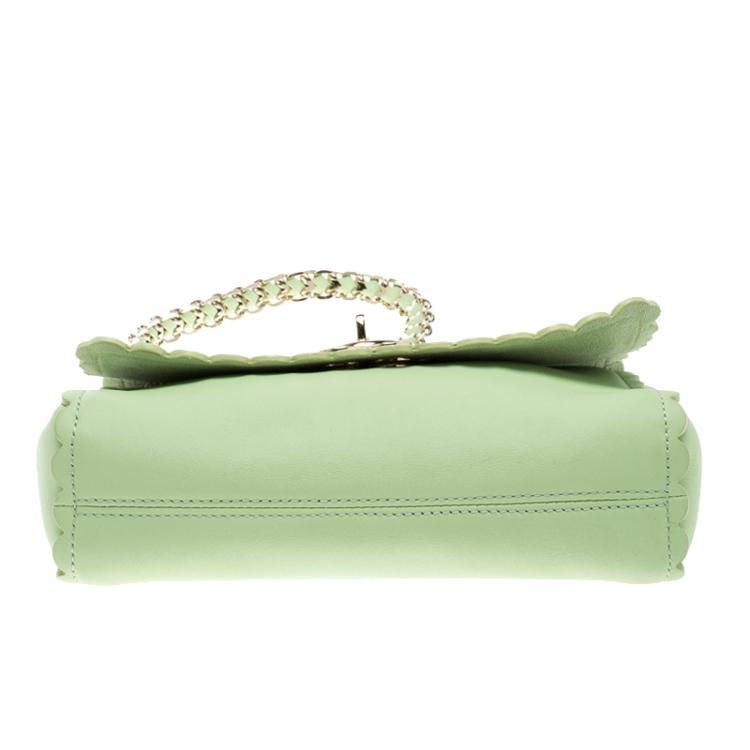 Pre Owned Mulberry Mint Green Leather Cecily Flower Shoulder Bag
