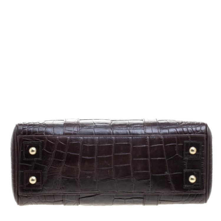Pre Owned Mulberry Dark Brown Croc Embossed Leather Bayswater Satchel