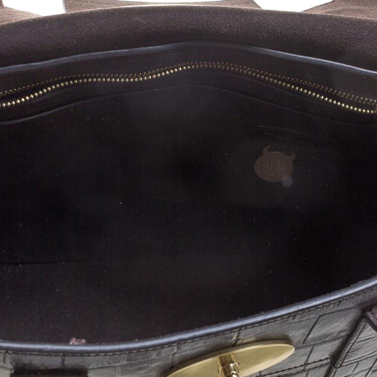Pre Owned Mulberry Dark Brown Croc Embossed Leather Bayswater Satchel