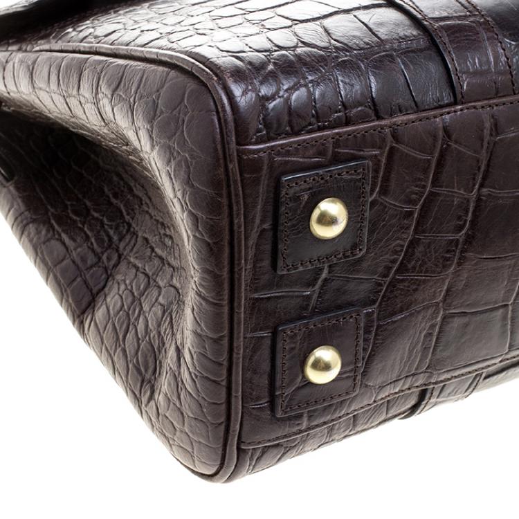 Pre Owned Mulberry Dark Brown Croc Embossed Leather Bayswater Satchel