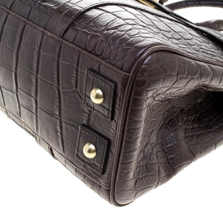 Pre Owned Mulberry Dark Brown Croc Embossed Leather Bayswater Satchel
