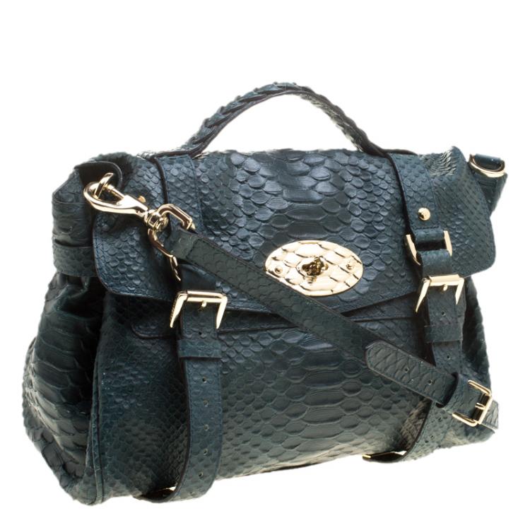 Pre Owned Mulberry Dark Green Silky Snake Print Leather Alexa Satchel