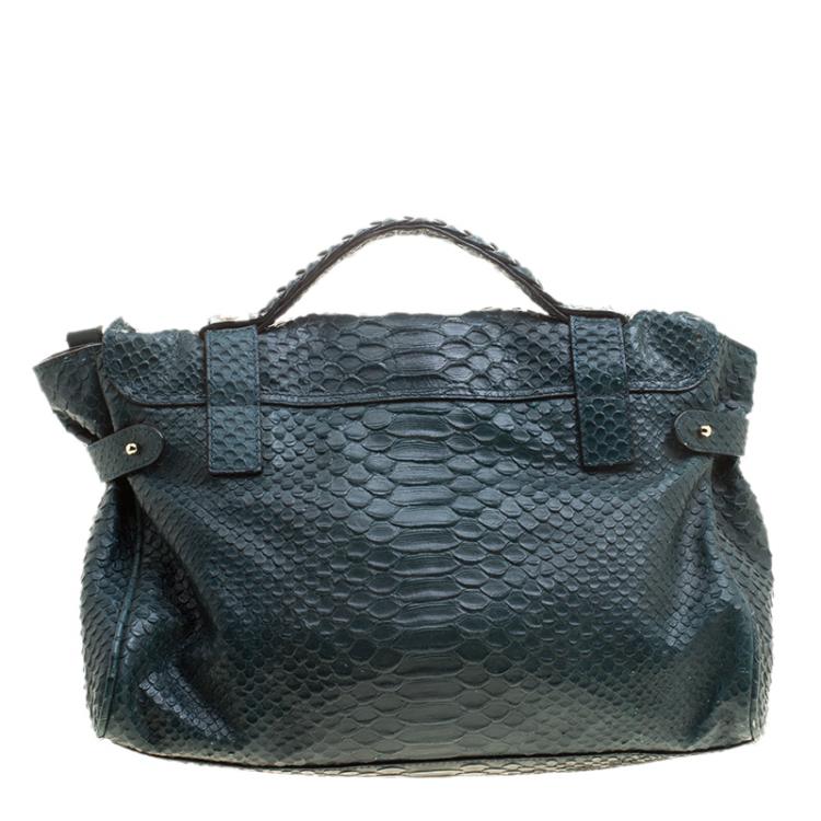 Pre Owned Mulberry Dark Green Silky Snake Print Leather Alexa Satchel