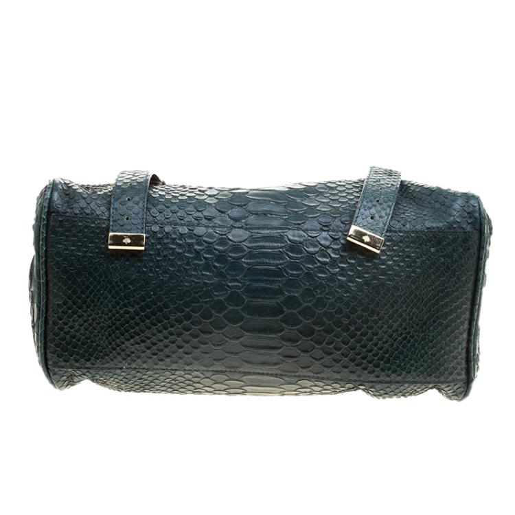 Pre Owned Mulberry Dark Green Silky Snake Print Leather Alexa Satchel