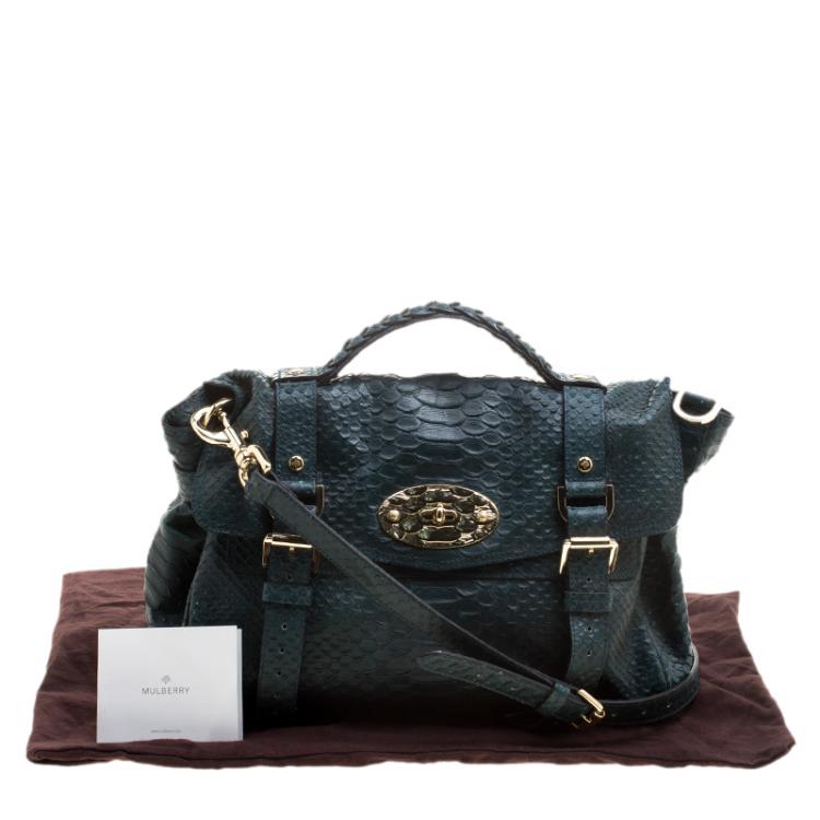 Pre Owned Mulberry Dark Green Silky Snake Print Leather Alexa Satchel