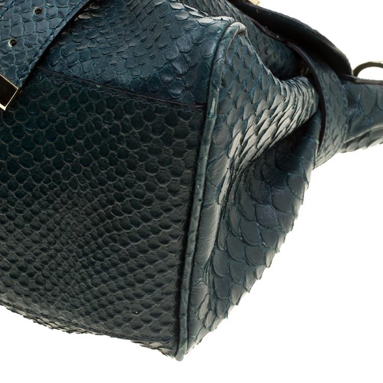 Pre Owned Mulberry Dark Green Silky Snake Print Leather Alexa Satchel