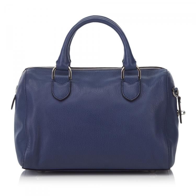 Pre Owned Mulberry Navy Blue Grained Leather Del Rey Satchel Bag