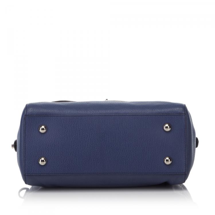 Pre Owned Mulberry Navy Blue Grained Leather Del Rey Satchel Bag