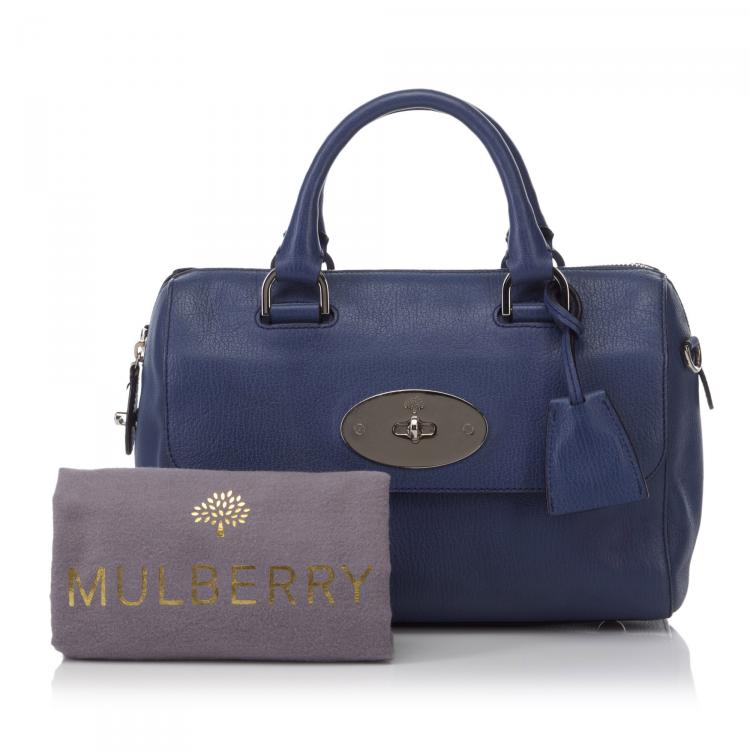 Pre Owned Mulberry Navy Blue Grained Leather Del Rey Satchel Bag