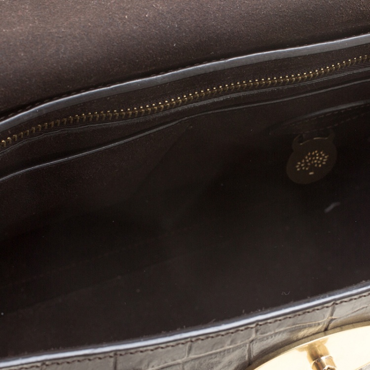 Pre Owned Mulberry Dark Brown Croc Embossed Leather Bayswater Satchel