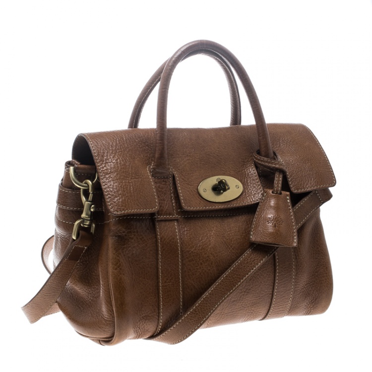 Pre Owned Mulberry Brown Grain Leather Small Bayswater Satchel