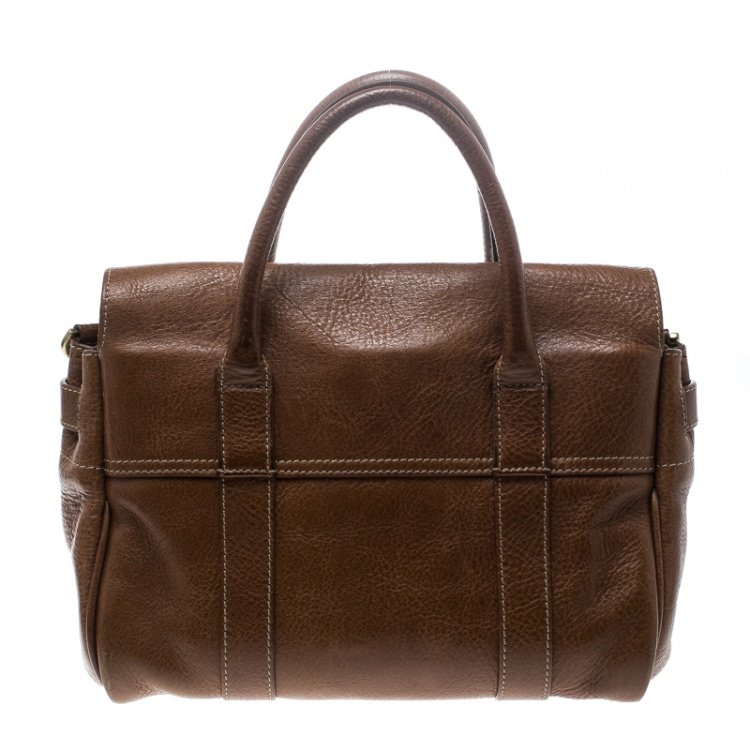 Pre Owned Mulberry Brown Grain Leather Small Bayswater Satchel
