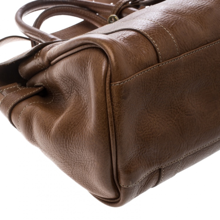 Pre Owned Mulberry Brown Grain Leather Small Bayswater Satchel