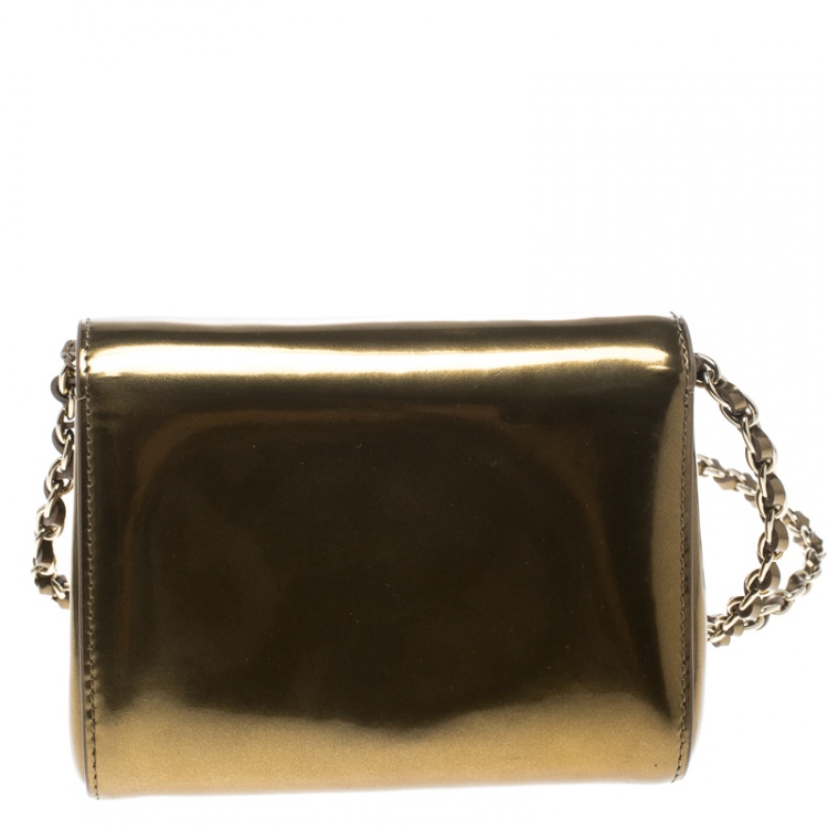 Pre Owned Mulberry Gold Patent Leather Mini Lily Crossbody Bag
