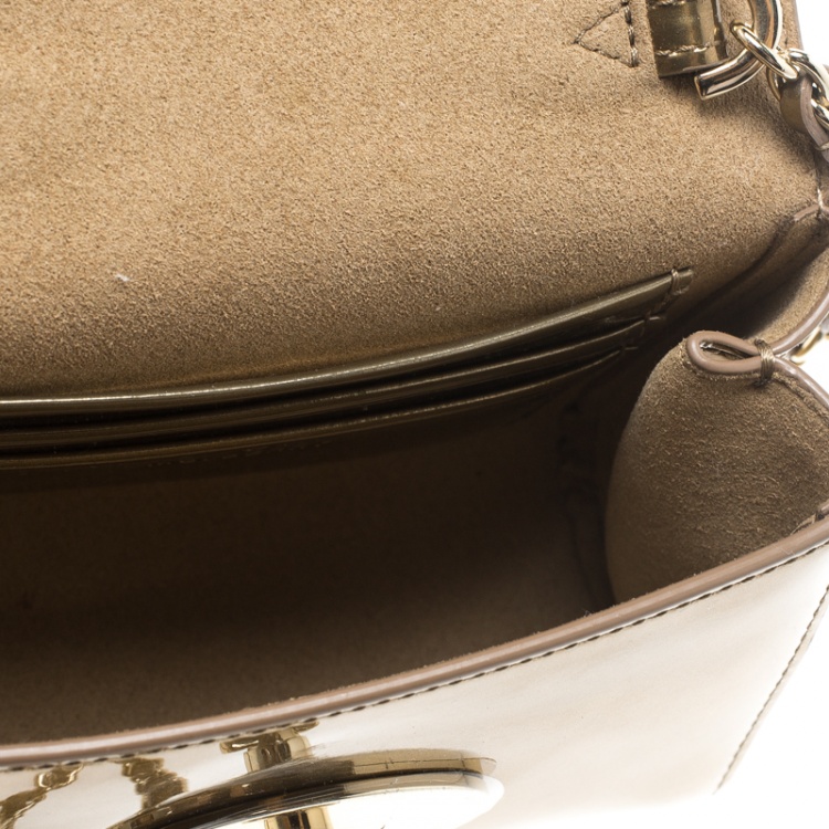 Pre Owned Mulberry Gold Patent Leather Mini Lily Crossbody Bag